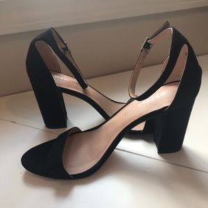 Suede black block heels shoes